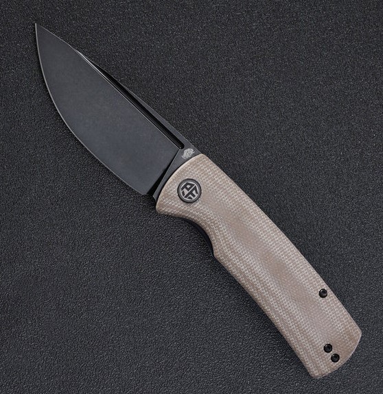 Petrified Fish Beluga Folding Knife, K110 SW Black Blade, Micarta Khaki, PFP01KAMW